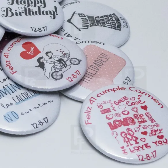Chapas personalizadas con diseños o foto, para bodas, photocall, eventos