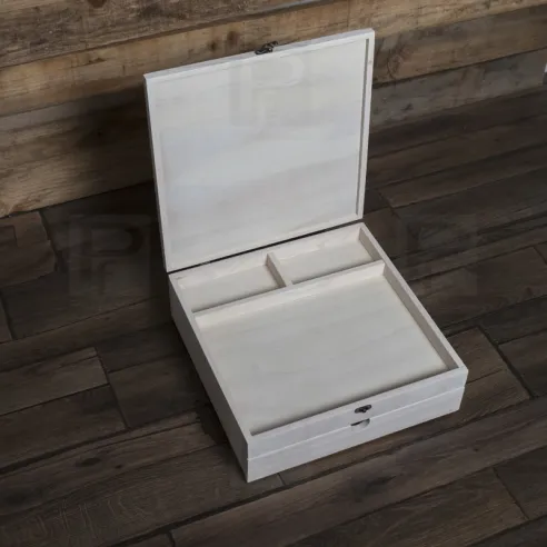 cajas de madera para álbum 30x30 y libro de firmas de 2 pisos blanca
