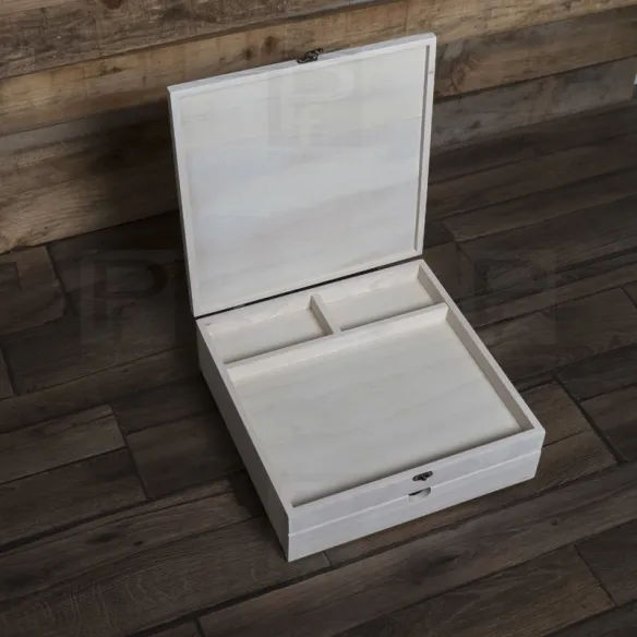 cajas de madera para álbum 30x30 y libro de firmas de 2 pisos blanca