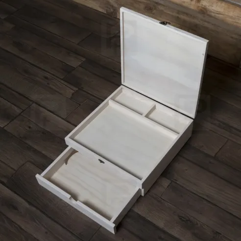 cajas de madera para álbum 30x30 y libro de firmas de 2 pisos blanca