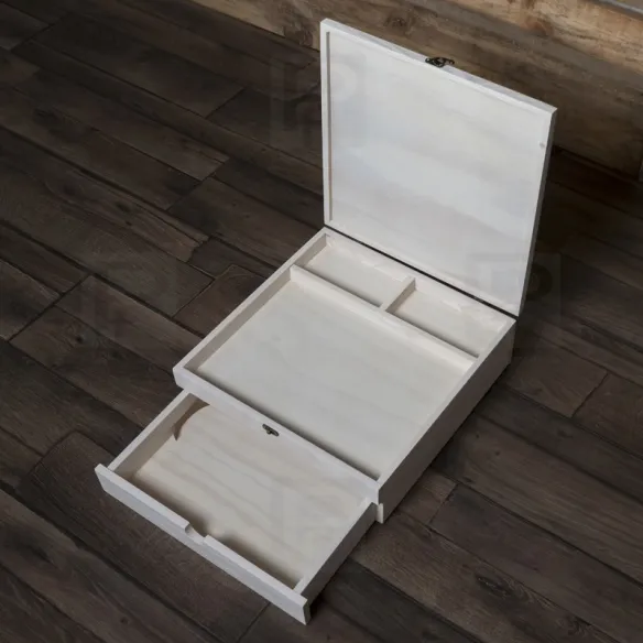 cajas de madera para álbum 30x30 y libro de firmas de 2 pisos blanca