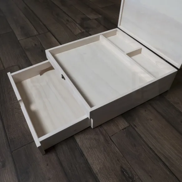 cajas de madera para álbum 30x30 y libro de firmas de 2 pisos blanca
