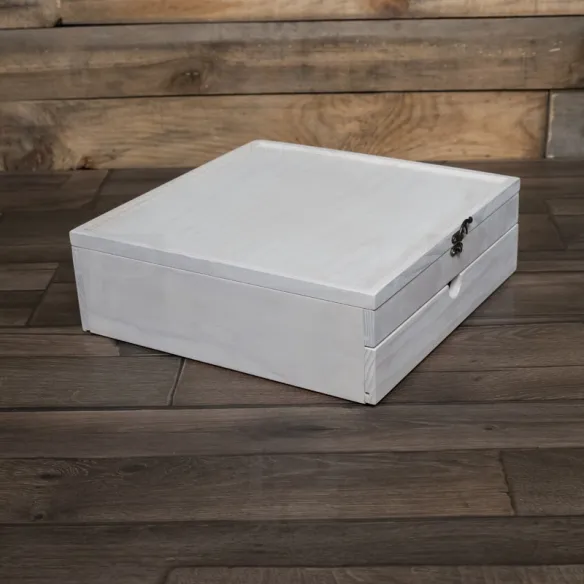 cajas de madera para álbum 30x30 y libro de firmas de 2 pisos blanca