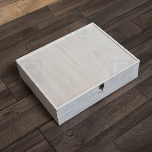 Caja madera para álbum luxe blanca, con 2 pisos y varios departamentos