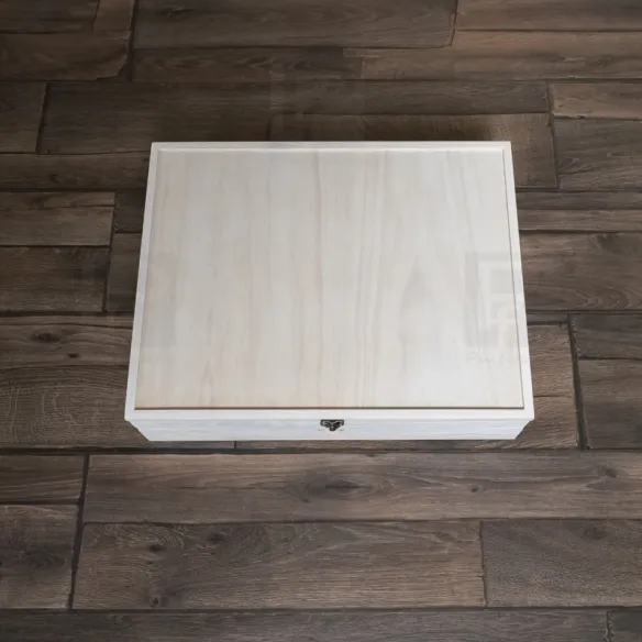 Caja madera para álbum luxe blanca, con 2 pisos y varios departamentos