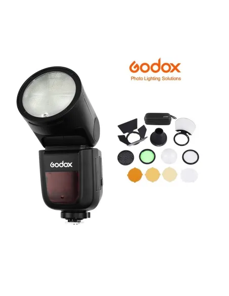 Flash Godox V1+Accesorios para control de luz, difusores, cabezal, etc.