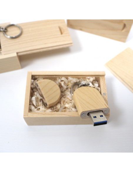 Pendrive llavero con caja madera 64Gb