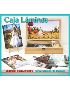 caja madera láminas comunión