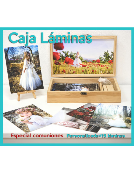 caja madera láminas comunión