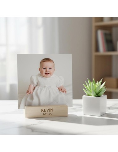 Recordatorios comunión 13x13 a dos caras con taco madera para fotos