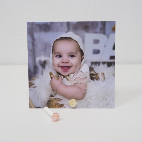 Recordatorios comunión 13x13 a dos caras con portaláminas para fotos