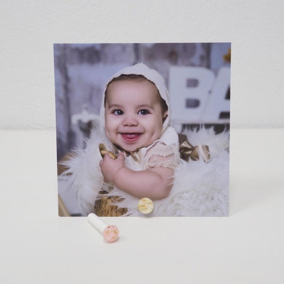 Recordatorios comunión 13x13 a dos caras con portaláminas para fotos