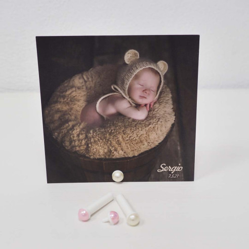 Recordatorios comunión 13x13 a dos caras con portaláminas para fotos