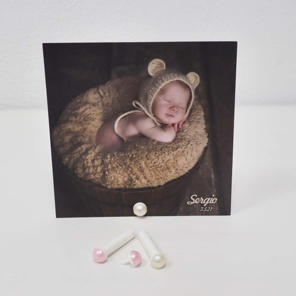 Recordatorios comunión 13x13 a dos caras con portaláminas para fotos