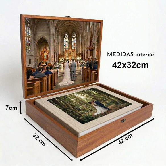 caja madera álbum caoba
