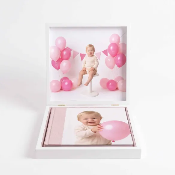 caja álbum lino blanca